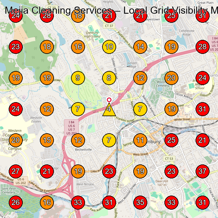 Mejia Cleaning Services GeoGrid visibility map for Servicio De Limpieza Doma(C)Stica in Danbury